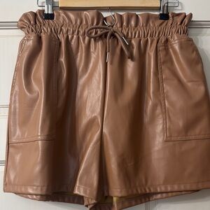 HYFVE High Waist Tan Leather Shorts